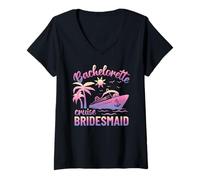 Donna Bachelorette Cruise Camicia da damigella d'onore con palme e nave Maglietta con Collo a V