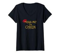 Donna Baciami Sono Cajun Maglietta con Collo a V