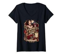 Donna Bacio del Vampiro - Cocktail Gotico Scuro Maglietta con Collo a V