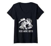 Donna Bacio Di Più Ragazzi Gay Cowboys Baci Gay Orgoglio Lgbt Adulto Maglietta con Collo a V
