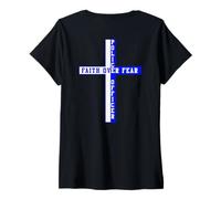 Donna Back The Blue Faith Over Fear Christian Art sul Retro Maglietta con Collo a V