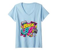 Donna Back to 80s Retro Boom Box Roller Skate Occhiali da Sole Rubik Maglietta con Collo a V