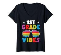 Donna Back To School 1st Grade Vibes Sunglasses Retro First Day Maglietta con Collo a V