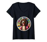 Donna Back To School American Water Spaniel Cane Ragazzi Ragazze Bambini Maglietta con Collo a V