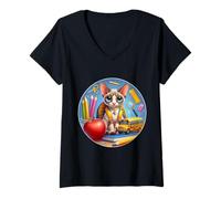 Donna Back To School Devon Rex Gatto Ragazzi Ragazze Studente Bambini Proprietario Maglietta con Collo a V