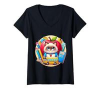 Donna Back To School Selkirk Rex Gatto Ragazzi Ragazze Studente Bambini Proprietario Maglietta con Collo a V