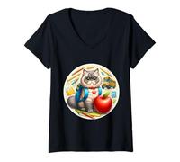 Donna Back To School Selkirk Rex Gatto Ragazzi Ragazze Studente Bambini Proprietario Maglietta con Collo a V