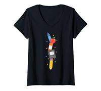Donna Back To School Supplies Teacher Classroom Pencil Apple Art Maglietta con Collo a V