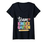 Donna Back to School Team Kindergarten Maglietta con Collo a V