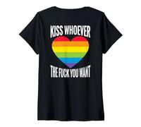 Donna Backprint bacia Chi Vuoi LGBTQI Regenbogen Maglietta con Collo a V