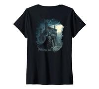 Donna Backprint Cavaliere in temporale con Pioggia Maglietta con Collo a V