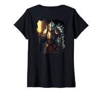 Donna Backprint Fantasy Cavalieri in Fiamme Maglietta con Collo a V