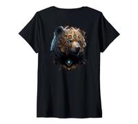 Donna Backprint Forte Orso Mistico con Ornamenti Maglietta con Collo a V