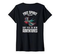 Donna Backprint Free Spirit Dice Sì a Nuove Avventure Maglietta con Collo a V