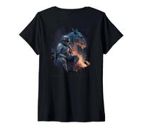 Donna Backprint Il Cavaliere e Il Drago Una Leggenda dell'amicizia Maglietta con Collo a V