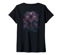 Donna Backprint Il Cavaliere Nero del Destino Oscuro Maglietta con Collo a V