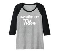 Donna Backprint il male ha le tette tette seni bosom divertente Maglia con Maniche Raglan