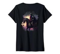 Donna Backprint Il minaccioso Cavaliere nella Notte Maglietta con Collo a V
