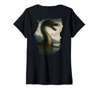 Donna Backprint Il misterioso Mostro di Loch Ness Maglietta con Collo a V