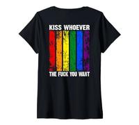 Donna Backprint Kiss Whoever The Fuck You Want LGBTQIA+ Arcobaleno Maglietta con Collo a V