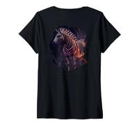 Donna Backprint La mistica Zebra Colorata Una Leggenda Selvaggio Maglietta con Collo a V