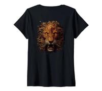 Donna Backprint Maestoso Leone Fantasy in Magnifico splendore Maglietta con Collo a V