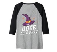 Donna Backprint malvagio anziano e cappello da strega per Maglia con Maniche Raglan