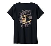 Donna Backprint Old School Biker Motociclista Maglietta con Collo a V