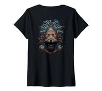 Donna Backprint Potere Reale del Leone Maglietta con Collo a V
