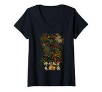 Donna Backprint - Spirito Mitico del Drago - Arte del Tatuaggio As Maglietta con Collo a V