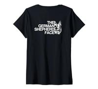 Donna Backprint The German Shepherd Face - Cane Pastore Tedesco Maglietta con Collo a V