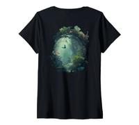 Donna Backprint Un Percorso Attraverso magia del Bosco incantato Maglietta con Collo a V