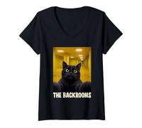 Donna Backrooms Cat Selfie: Eerie Liminal Space Horror Maglietta con Collo a V