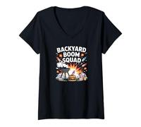 Donna Backyard Boom Squad Divertente Fuochi d'artificio Cookout Chaos 4 luglio Maglietta con Collo a V
