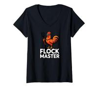 Donna Backyard Chicken Farmer Flock Master Rooster Pitchfork Maglietta con Collo a V
