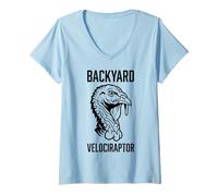 Donna Backyard Velociraptor Graphic con Testa di Dinosauro stilizzata Maglietta con Collo a V