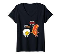 Donna Bacon Egg Pun Breakfast Don't Go Bacon on My Heart Kawaii Maglietta con Collo a V