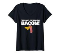Donna Bacon Supereroe Questo Sembra Un Lavoro per la Pancetta Maglietta con Collo a V