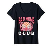 Donna Bad Ass Moms Club Madre Badass Mamma Divertente Festa della Mamma Regali Maglietta con Collo a V