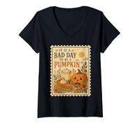 Donna Bad Day to Be a Pumpkin Funny Fall Maglietta con Collo a V
