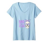 Donna Bad Moms Club Skull Funny Daying Festa della Mamma Maglietta con Collo a V