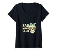 Donna Bad Moms Club Skull Funny Daying Festa della Mamma Maglietta con Collo a V