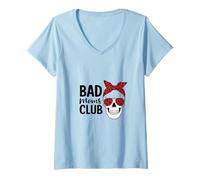 Donna Bad Moms Club Skull Funny Daying Festa della Mamma Maglietta con Collo a V