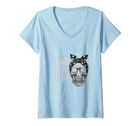 Donna Bad Moms Club Skull Funny Daying Festa della Mamma Maglietta con Collo a V