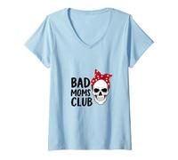 Donna Bad Moms Club Skull Funny Daying Festa della Mamma Maglietta con Collo a V