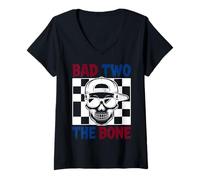 Donna Bad Two The Bone Birthday Halloween Skeleton 2 Years Toddler Maglietta con Collo a V