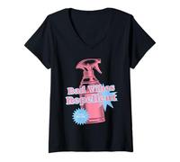 Donna Bad Vibes Repellente Rosa Pastello Retro Divertente Atmosfera Positiva Maglietta con Collo a V