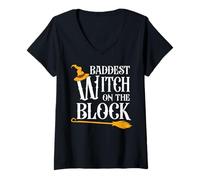 Donna Baddest Witch On The Block Maglietta con Collo a V