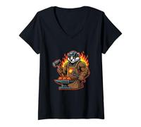 Donna Badger Blacksmith Forge Mascotte Forte Craft Graphic Maglietta con Collo a V