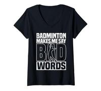 Donna Badminton Gioco Amante Bad Words Volano Badminton Maglietta con Collo a V